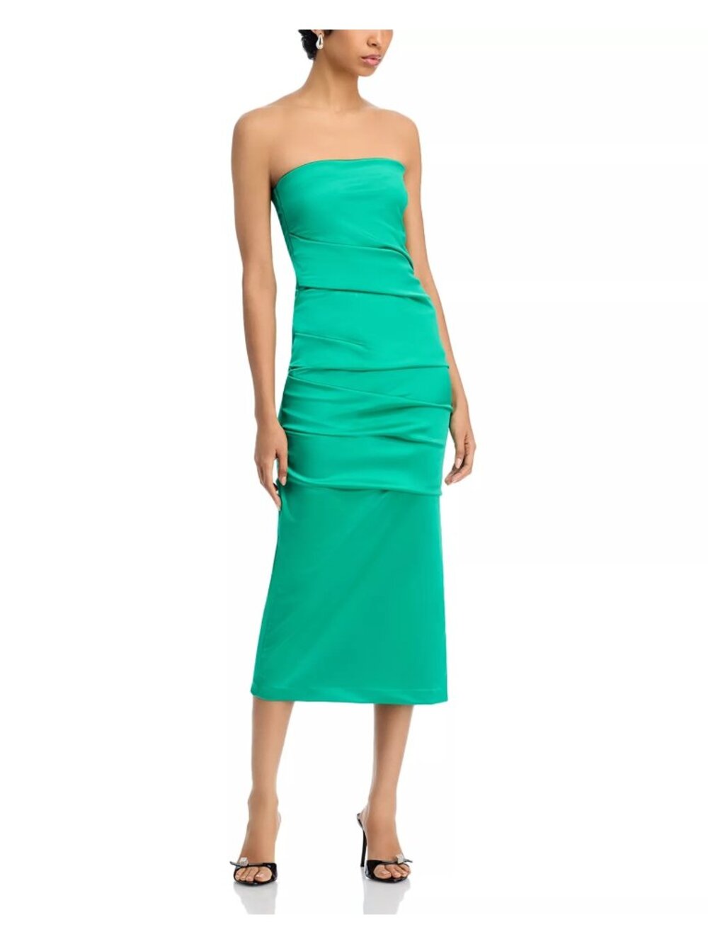 NWT Chiara Boni La Petite Robe Keiky Satin Midi Dress Emeraude Size 12